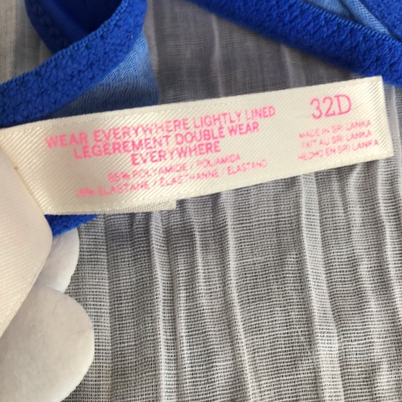 VICTORIAS SECRET PINK womans SZ 32D padded underwire bra blue white pink logo - Picture 8 of 13